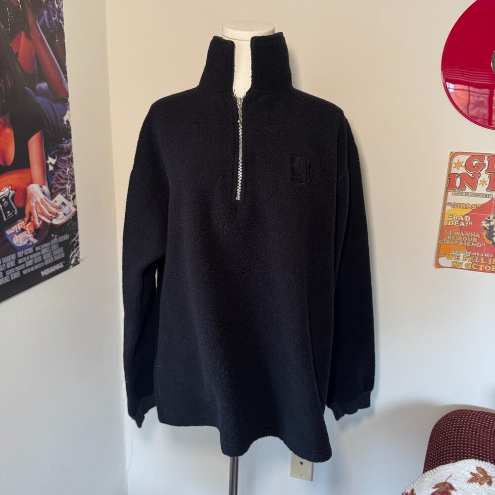 Vintage Dubba Wear Warner Brothers Retro Black Fleece 3/4 Zippered Sweater